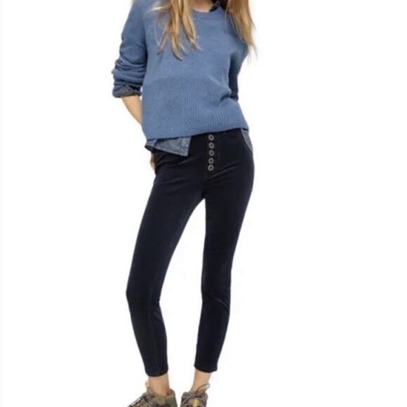 Anthropologie Pants - Anthropologie Pilcro High Rise Skinny Corduroy Pants Navy Blue Button Front 26